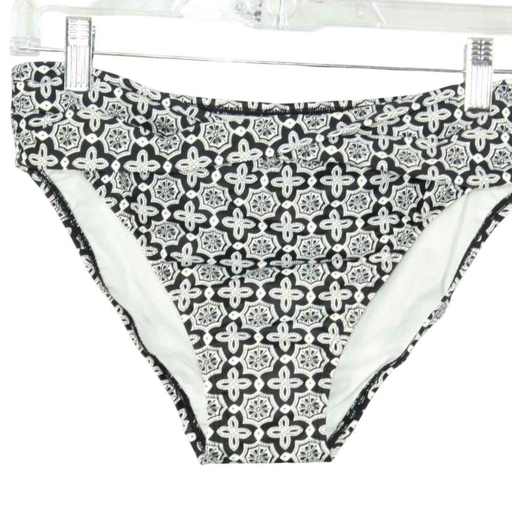 NWOT LL Bean Black White Geo Low Rise Bikini Swim Bottom Size 10 Reg Naturecore